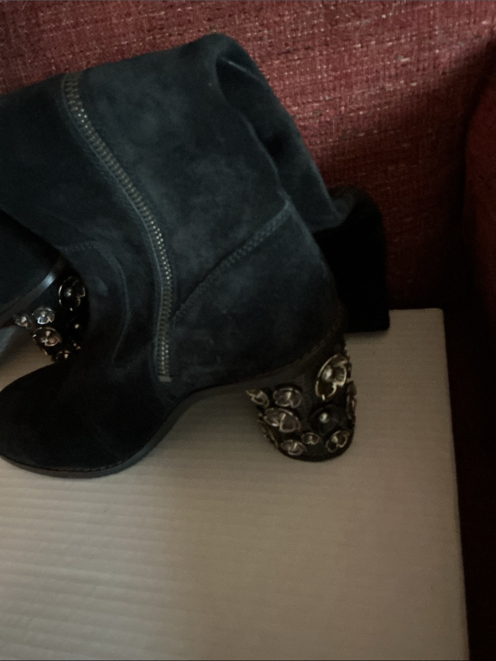 Coach Black Suede Knee-High and Ankle Boots with Embellished Heels - Picture 2 of 6